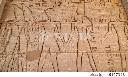 Temple of Medinet Habu. Egypt, Luxor. The Mortuary Temple of Ramesses III at Medinet Habu is an 46127348