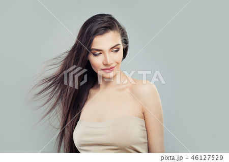 Young beautiful woman with blowing hair Young beautiful woman with blowing hair 46127529