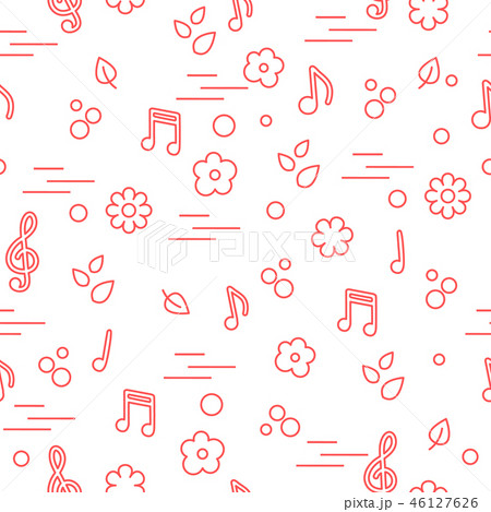 Seamless pattern of notes, flowers, leaves 46127626