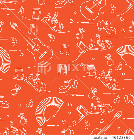 Pattern with fan, shoes, castanets, notes, guitars 46128360