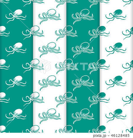 Set of 4 vector seamless pattern with octopuses 46128485