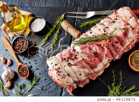 marinated italian Porchetta on a stone marinated italian Porchetta on a stone 46129673
