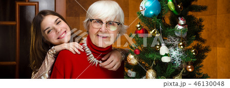 senior grandma and young caucasian woman, teenager senior grandma and young caucasian woman, teenager 46130048