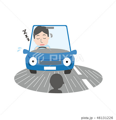居眠り運転 危険運転 交通事故 車のイラスト素材