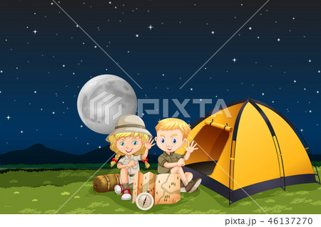 Children camping at night 46137270