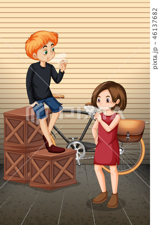 Bad teenager smoking in urban town 46137682