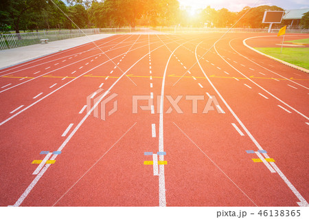 White lines of stadium and texture of running 46138365