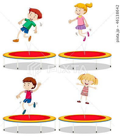 Set Of Children Playing Trampolineのイラスト素材
