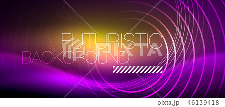 Neon glowing techno lines, hi-tech futuristic abstract background template with square shapes 46139418
