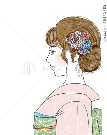 和服女の子横顔のイラスト素材