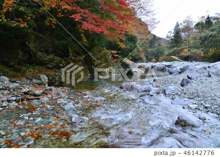 安居渓谷紅葉15 乙女河原 高知県吾川郡仁淀川町 の写真素材