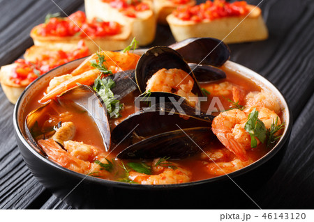 French seafood bouillabaisse soup closeup 46143120