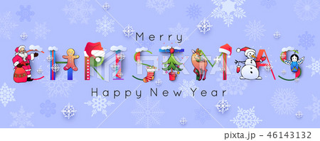 Merry Christmas and Happy New Year. Vector illustration with decorated paper art Santa Claus and 46143132