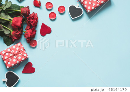 Valentine's day card. Composition with gift,hearts Valentine's day card. Composition with gift,hearts 46144179