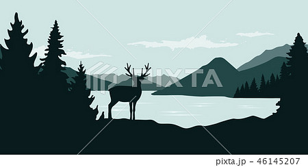 elk by the river green forest wildlife nature landscape 46145207