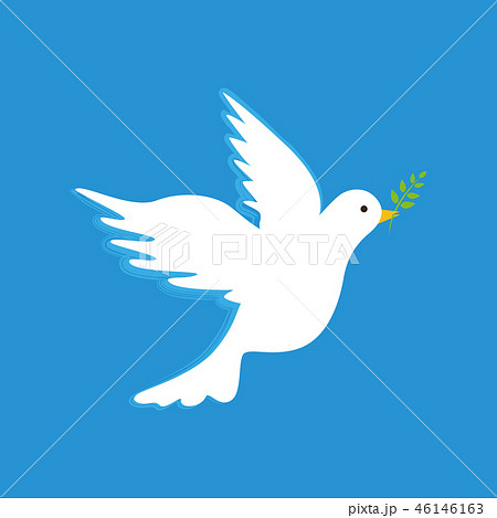 White Peace Dove With Branch On Blue Backgroundのイラスト素材