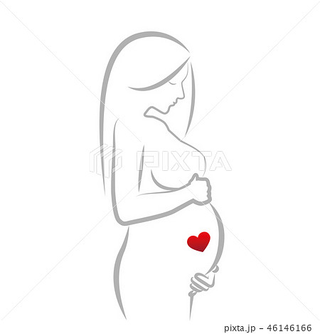 pregnant woman with red heart in her belly line drawing 46146166