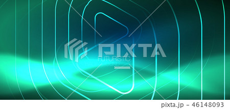 Neon glowing techno lines, hi-tech futuristic abstract background template with geometric shapes 46148093