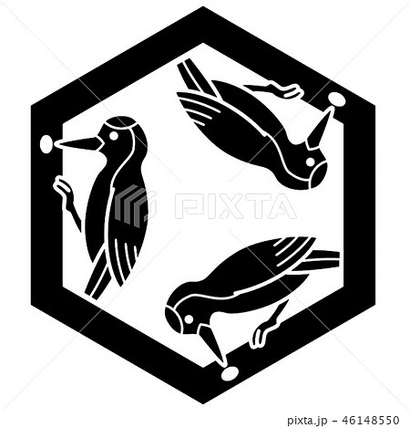 家紋 野鳥 キツツキ 白地のイラスト素材 家紋 野鳥 キツツキ 白地のイラスト素材