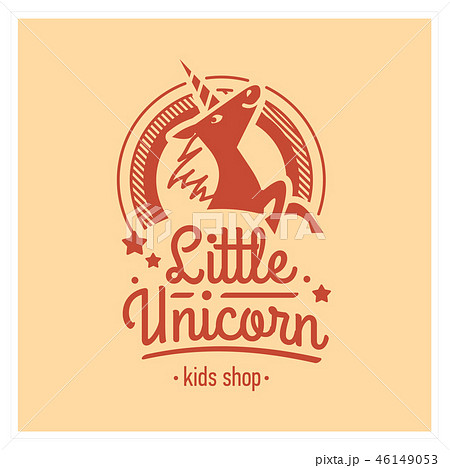 Kids shop logo with pink unicorn. Cute kindergarten sign. 46149053
