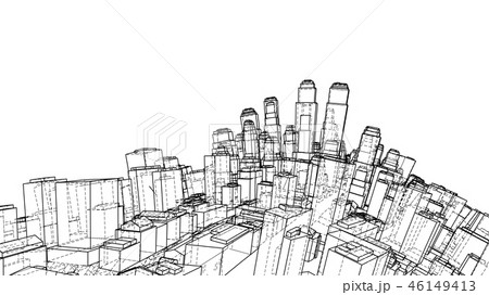 Wire-frame Twisted City, Blueprint Style. Vector 46149413