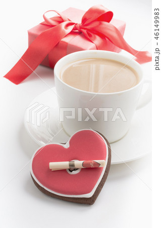 Cup of coffee with love letter and gift box. Cup of coffee with love letter and gift box. 46149983