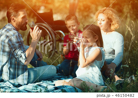 Family at picnic in the park. Wheelchair in the background 46150482