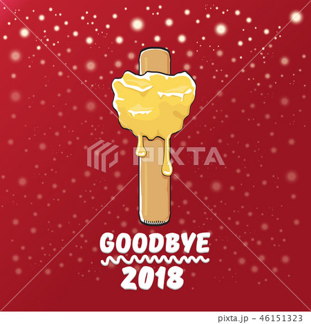 vector goodbye 2018 year funny concept illustration with melt ice cream isolated on red background 46151323