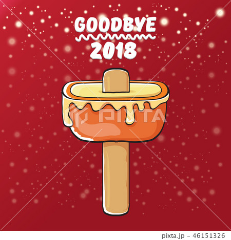 vector goodbye 2018 year funny concept illustration with melt ice cream isolated on red background 46151326