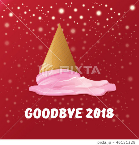 vector goodbye 2018 year funny concept illustration with melt ice cream isolated on red background 46151329