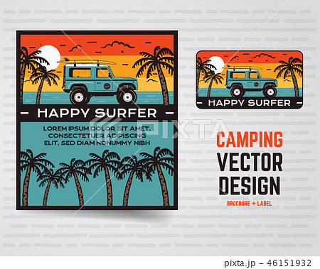 Surf graphics poster and logo. Happy surfer sign. Surfing design for patch, t-shirt, prints. Stock 46151932