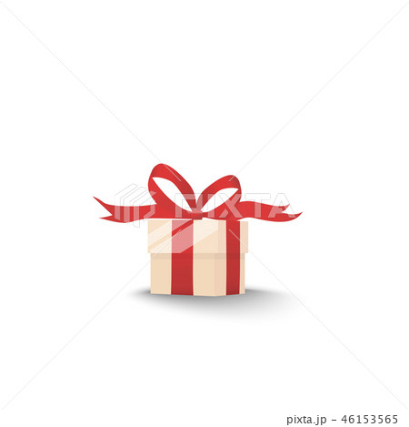 Gift box with red bow and ribbon with shadow isolated 46153565