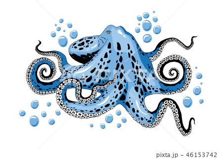Cartoon skye blue octopus clip-art isolated on white background illustration Cartoon skye blue octopus clip-art isolated on white background illustration 46153742
