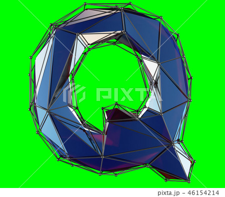 Capital latin letter Q in low poly style blue color isolated on green background 46154214