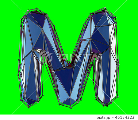 Capital latin letter M in low poly style blue color isolated on green background 46154222
