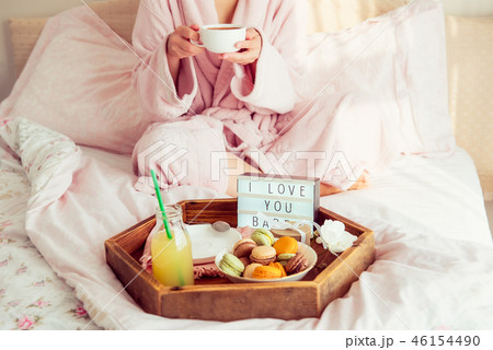 Romantic Breakfast in bed with I love you text Romantic Breakfast in bed with I love you text 46154490