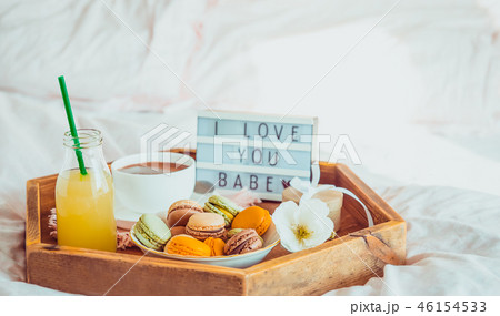 Romantic Breakfast in bed with I love you baby Romantic Breakfast in bed with I love you baby 46154533