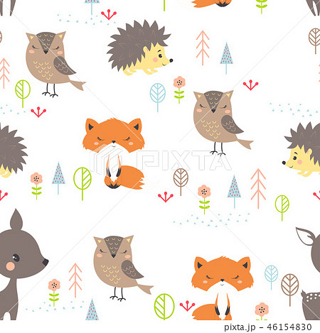 seamless pattern cute cartoon forest 46154830