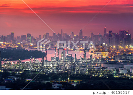 Refinery plant in sunset scene 46159517