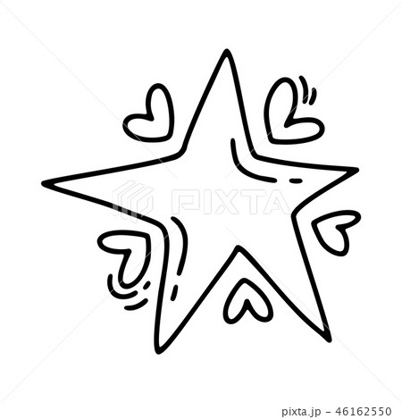 Monoline cute star with hearts. Vector Valentines Day Hand Drawn icon. Holiday sketch doodle Design 46162550