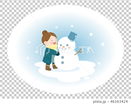Illustration of a girl making a snowman 46163424