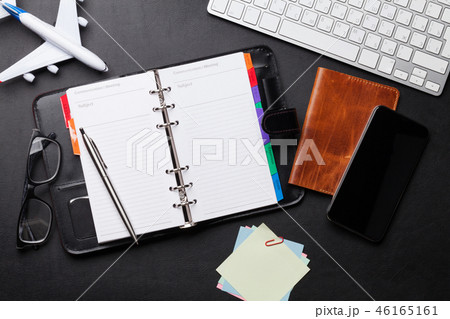 Business trip concept. Accessories on desk table Business trip concept. Accessories on desk table 46165161