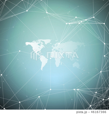 White world map with chemistry pattern, connecting lines and dots. Molecule structure. Scientific White world map with chemistry pattern, connecting lines and dots. Molecule structure. Scientific 46167366