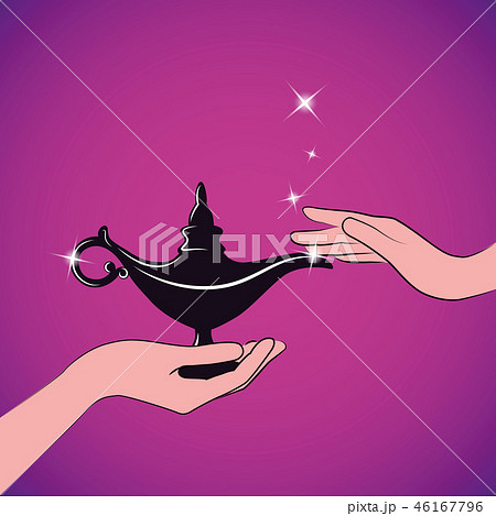 Hands Hold A Magic Aladdin Miracle Lampのイラスト素材