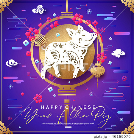 Happy Chinese New Year colorful backgrond 2019 year of the pig. Vector illustration 46169076