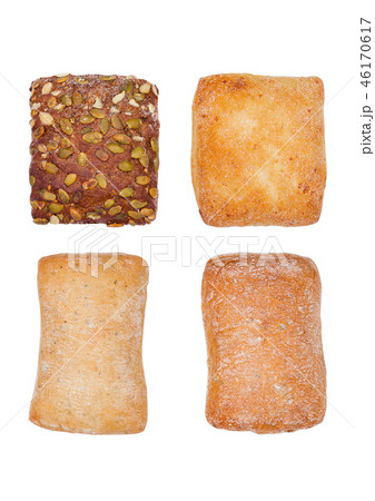 Fresh breakfast bread rolls isolated on white Fresh breakfast bread rolls isolated on white 46170617