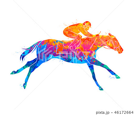 Abstract racing horse with jockey from splash of watercolors. Equestrian sport 46172664