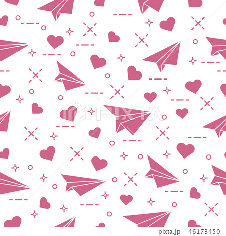 Seamless pattern with paper airplane and hearts 46173450