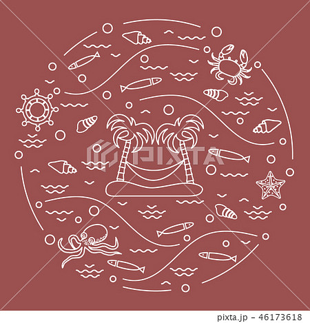 octopus, fish, island with palm trees and a octopus, fish, island with palm trees and a 46173618