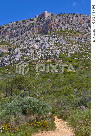 Nice fortress in a mountain near the small town  46174794